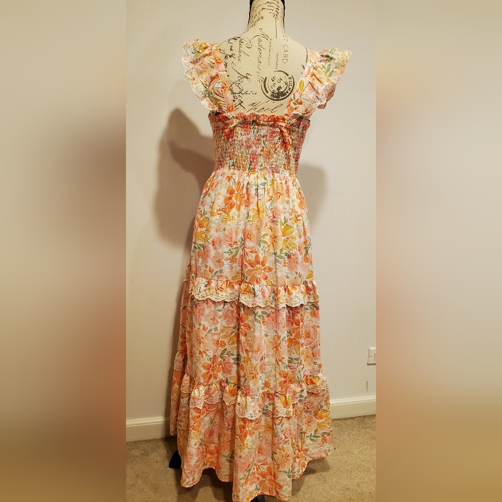 Haute Hippie Orange/Pink  and Cream  Floral Maxi Dress, Size 6. - Picture 2 of 16